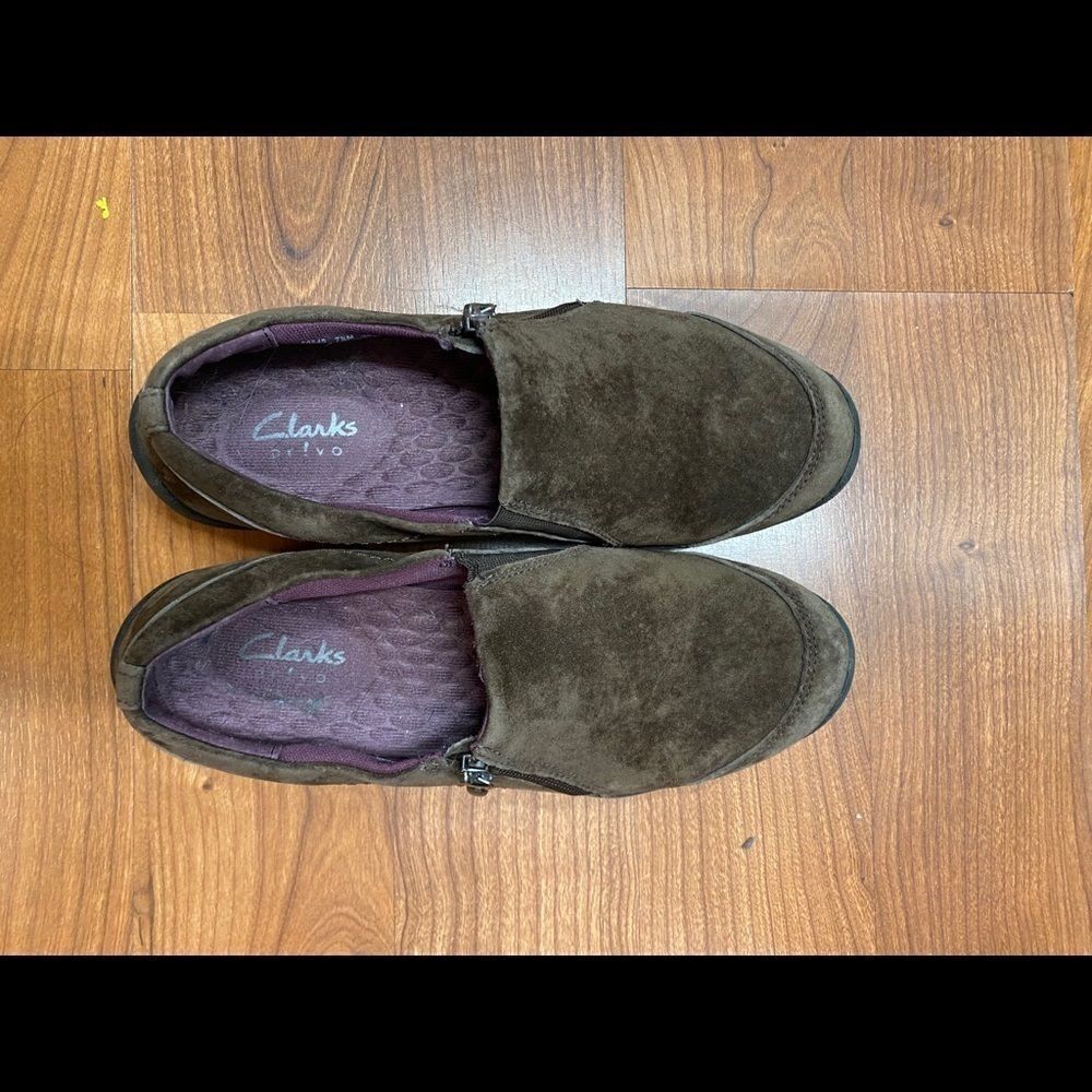 Clarks suede slip on shoes
